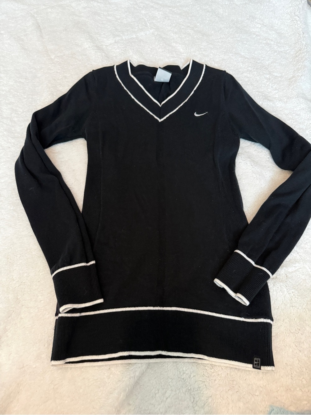 Nike Black V-Neck Sweater with White Piping